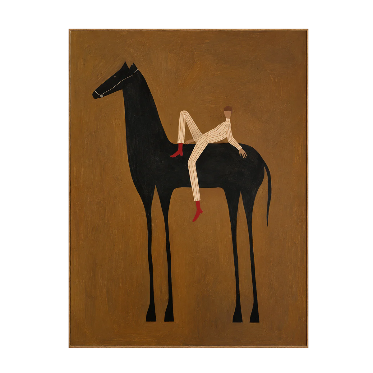 Reclining Rider on a Tall Black Horse Wall Art