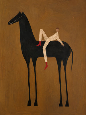Reclining Rider on a Tall Black Horse Wall Art artwork view | OILDECO