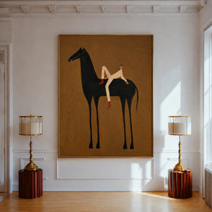 Reclining Rider on a Tall Black Horse Wall Art styled interior scene 1 | OILDECO