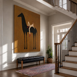Reclining Rider on a Tall Black Horse Wall Art styled interior scene 4 | OILDECO
