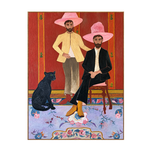 Pink Hat Companions with a Black Cat Wall Art | OILDECO