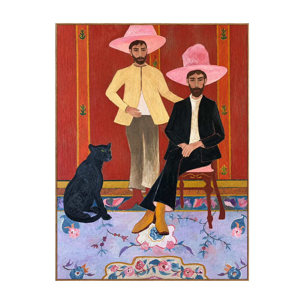 Pink Hat Companions with a Black Cat Wall Art