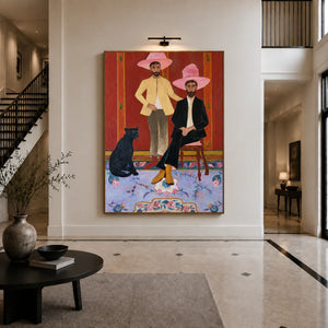 Pink Hat Companions with a Black Cat Wall Art styled interior scene 1 | OILDECO