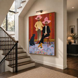 Pink Hat Companions with a Black Cat Wall Art styled interior scene 2 | OILDECO
