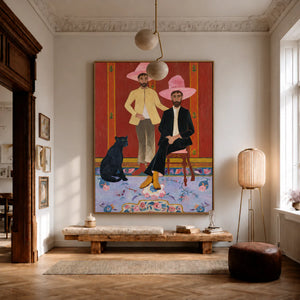 Pink Hat Companions with a Black Cat Wall Art styled interior scene 3 | OILDECO