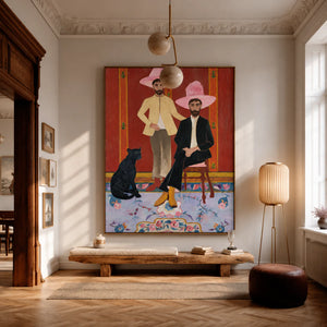 Pink Hat Companions with a Black Cat Wall Art styled interior scene 4 | OILDECO