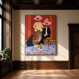 Pink Hat Companions with a Black Cat Wall Art styled interior scene 5 | OILDECO