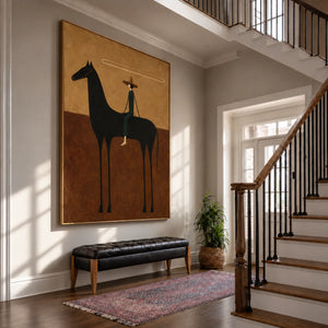 Looping Lasso over a Black Horse Wall Art styled interior scene 3 | OILDECO