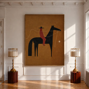 Horse and Rider with a Wandering Rope Wall Art styled interior scene 1 | OILDECO