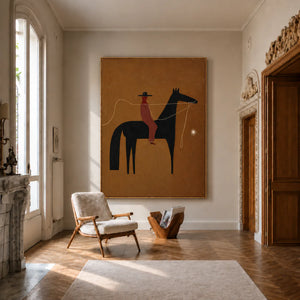 Horse and Rider with a Wandering Rope Wall Art styled interior scene 2 | OILDECO