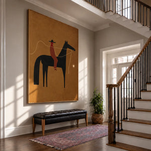 Horse and Rider with a Wandering Rope Wall Art styled interior scene 3 | OILDECO