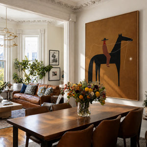 Horse and Rider with a Wandering Rope Wall Art styled interior scene 5 | OILDECO