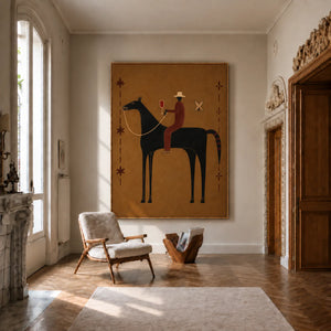 Equestrian Toast beneath a Cream Hat Wall Art styled interior scene 2 | OILDECO