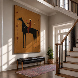 Equestrian Toast beneath a Cream Hat Wall Art styled interior scene 3 | OILDECO