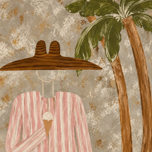Pink Stripes and Ice Cream beneath a Palm Wall Art artwork view | OILDECO