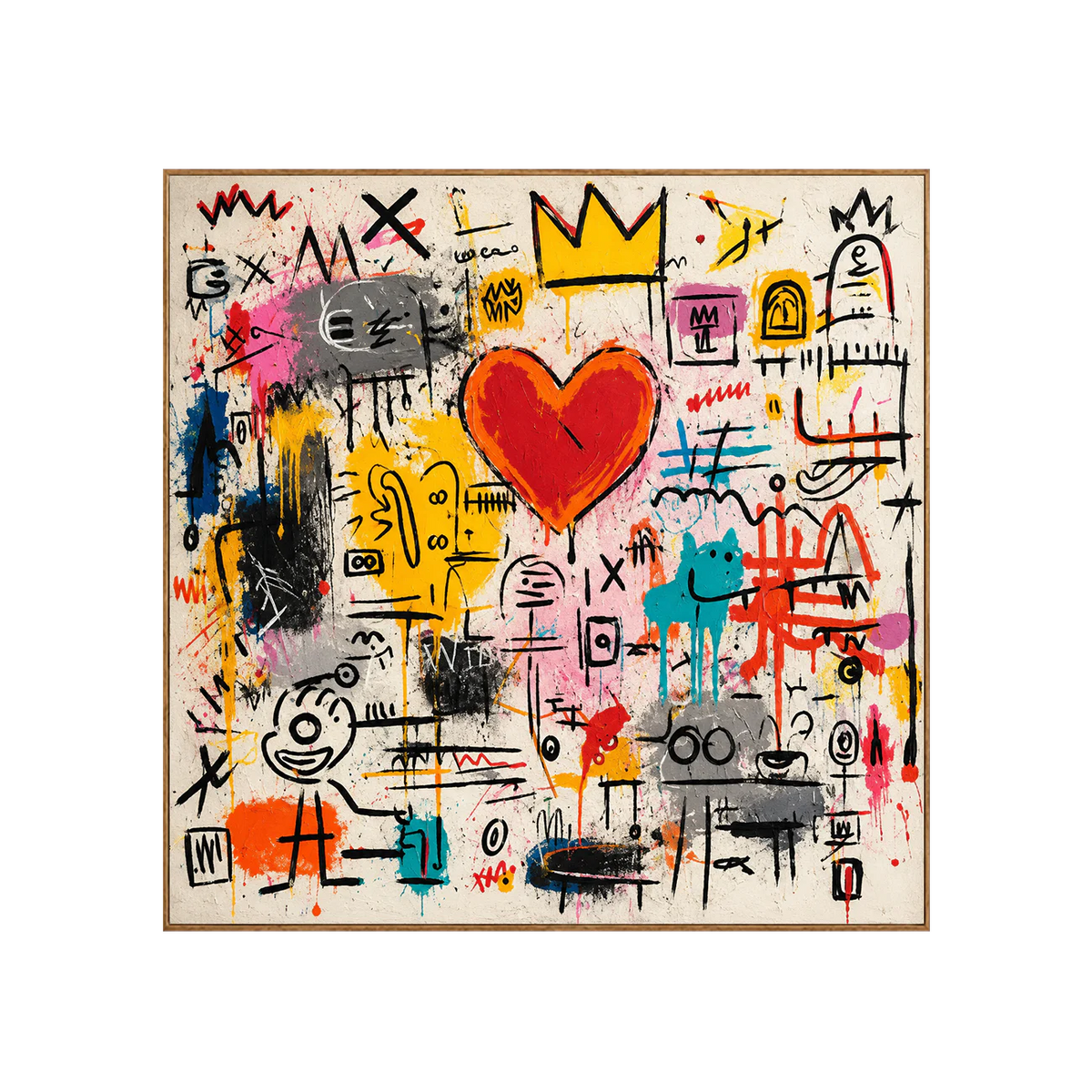 Crowned Red Heart and Colorful Doodles Wall Art