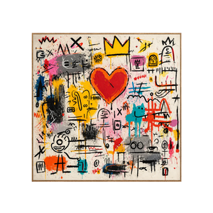 Crowned Red Heart and Colorful Doodles Wall Art | OILDECO