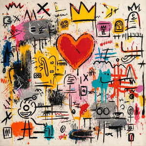 Crowned Red Heart and Colorful Doodles Wall Art artwork view | OILDECO