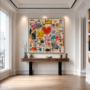 Crowned Red Heart and Colorful Doodles Wall Art styled interior scene 1 | OILDECO