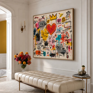 Crowned Red Heart and Colorful Doodles Wall Art styled interior scene 2 | OILDECO