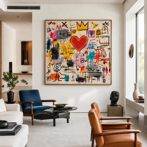 Crowned Red Heart and Colorful Doodles Wall Art styled interior scene 5 | OILDECO