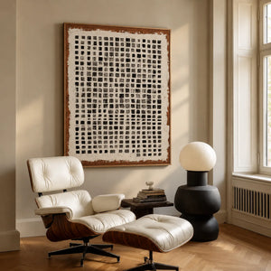 Weathered Black Square Grid Wall Art styled interior scene 1 | OILDECO