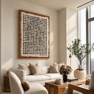 Weathered Black Square Grid Wall Art styled interior scene 2 | OILDECO