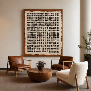 Weathered Black Square Grid Wall Art styled interior scene 4 | OILDECO