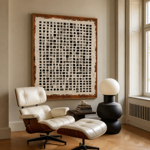 Weathered Black Square Grid Wall Art styled interior scene 5 | OILDECO