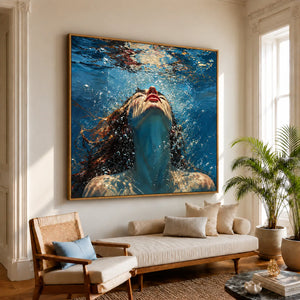 Upward Gaze beneath Blue Water Wall Art styled interior scene 1 | OILDECO
