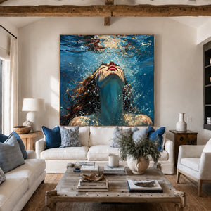 Upward Gaze beneath Blue Water Wall Art styled interior scene 2 | OILDECO
