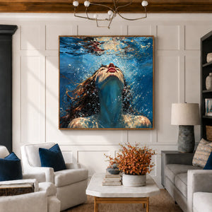 Upward Gaze beneath Blue Water Wall Art styled interior scene 3 | OILDECO