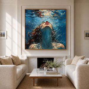 Upward Gaze beneath Blue Water Wall Art styled interior scene 4 | OILDECO