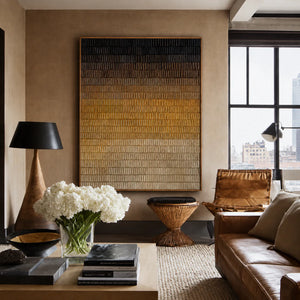 Ochre Glow in a Ribbed Gradient Wall Art styled interior scene 3 | OILDECO