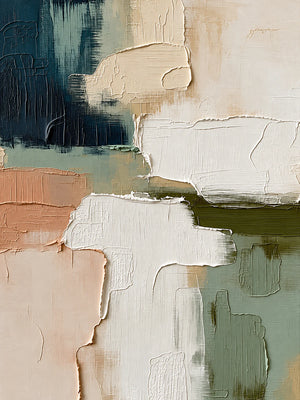 Layered Cream Sage and Teal Abstraction Wall Art artwork view | OILDECO