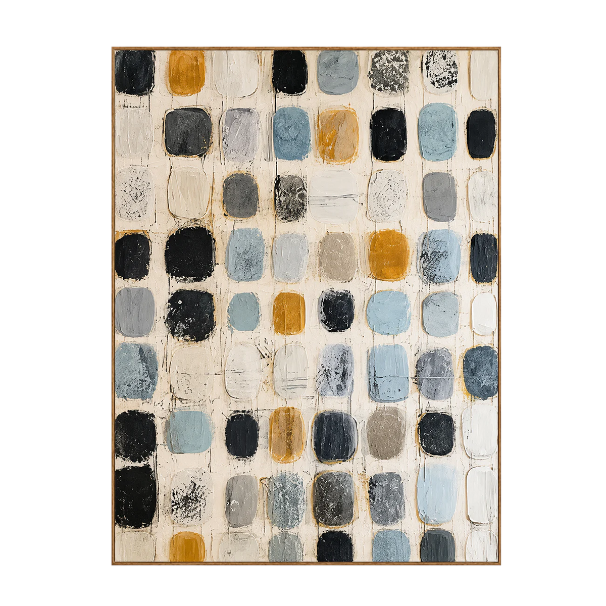 Soft Blue and Ochre Patchwork Grid Wall Art