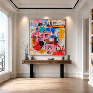 Pink Electric Marks and Color Blocks Wall Art styled interior scene 1 | OILDECO