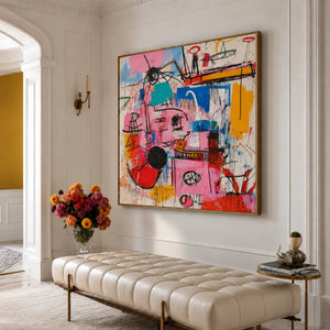 Pink Electric Marks and Color Blocks Wall Art styled interior scene 2 | OILDECO