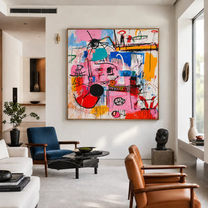 Pink Electric Marks and Color Blocks Wall Art styled interior scene 5 | OILDECO