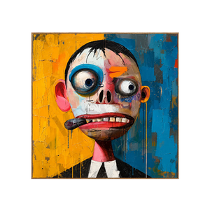 Wide-Eyed Character in Blue and Yellow Wall Art | OILDECO