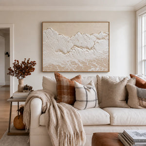Ivory Surf over a Sandy Shore Wall Art styled interior scene 1 | OILDECO