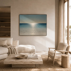 Crystal Tide Coastal Wall Art styled in a modern living room | Oildeco