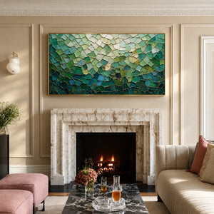 Emerald Mosaic with a Pale Green Glow Wall Art styled interior scene 2 | OILDECO