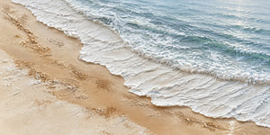 Foamy Surf Along a Golden Sand Shore Wall Art artwork view | OILDECO