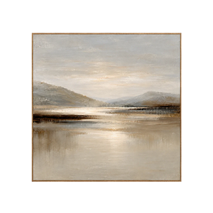 Quiet Mountain Lake with a Pale Golden Glow Wall Art | OILDECO