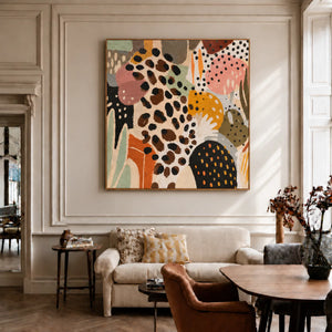 Leopard Spots and Colorful Organic Shapes Wall Art styled interior scene 3 | OILDECO