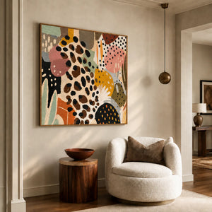 Leopard Spots and Colorful Organic Shapes Wall Art styled interior scene 5 | OILDECO