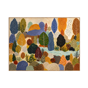 Dotted Woodland in Blue and Autumn Gold Wall Art | OILDECO