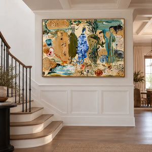 Cobalt Forms in an Ochre Fantasy Garden Wall Art styled interior scene 1 | OILDECO