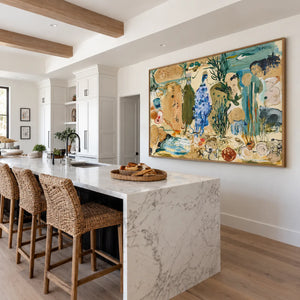 Cobalt Forms in an Ochre Fantasy Garden Wall Art styled interior scene 2 | OILDECO